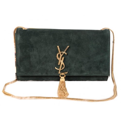 Geantă de umăr YSL Monogram Crossbody din piele întoarsă Y311214 Verde