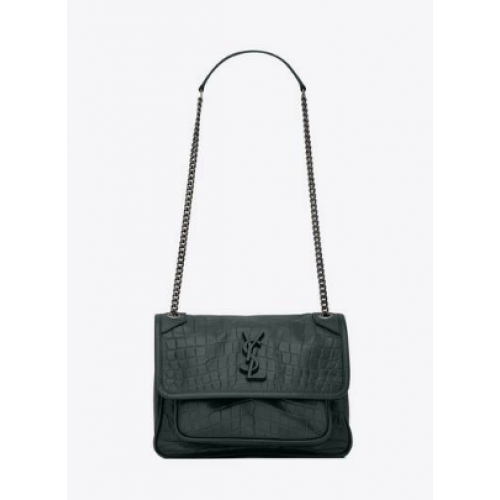 YSL GEANTĂ NIKI MEDIE DIN PIELE CU IMPRIMARE DE CROCODIL 498894 VERDE INTENS