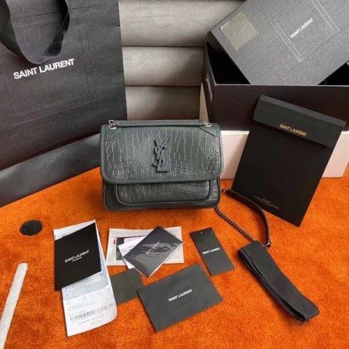 YSL GEACĂ NIKI BABY DIN PIELE CU IMBRACARE DE CROCODIL 533037 VERDE INTENS