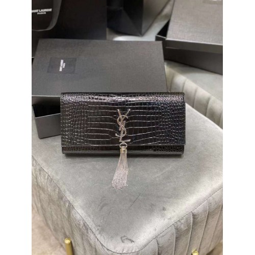 Geantă YSL Saint Laurent Kate medie Y306079 cu accesorii negre și argintii