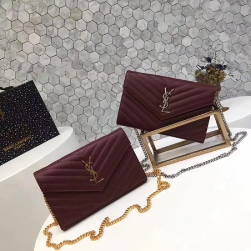 Geantă YSL WOC Classic Monogramme Flap Pattern Cannage Y1003 Wine