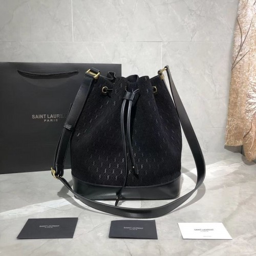 Geantă tip găleată Yves Saint Laurent din piele mată neagră Y568606 Negru