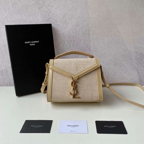 Yves Saint Laurent MÂNER MIC CASSANDRA DIN TWEED ÎMPLETIT Y622061-1 BEJ NATURAL