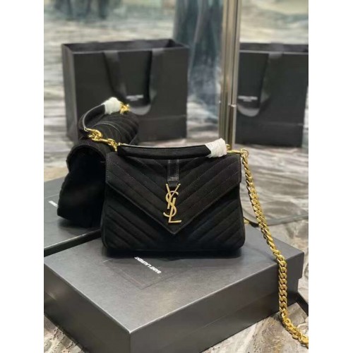 Yves Saint Laurent Ghete COLLEGE MEDIUM din piele întoarsă matlasată 600279 negru
