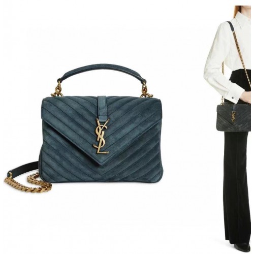 Yves Saint Laurent Ghete COLLEGE MEDIUM din piele întoarsă matlasată 600279 albastru