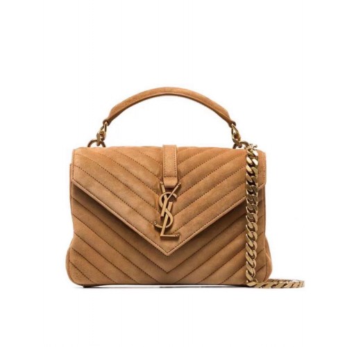 Yves Saint Laurent Ghete COLLEGE MEDIUM din piele întoarsă matlasată 600279 maro