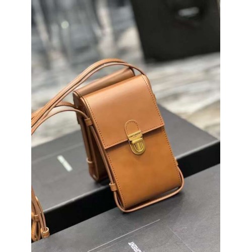 Geantă crossbody din piele de vițel Yves Saint Laurent Y567718 maro