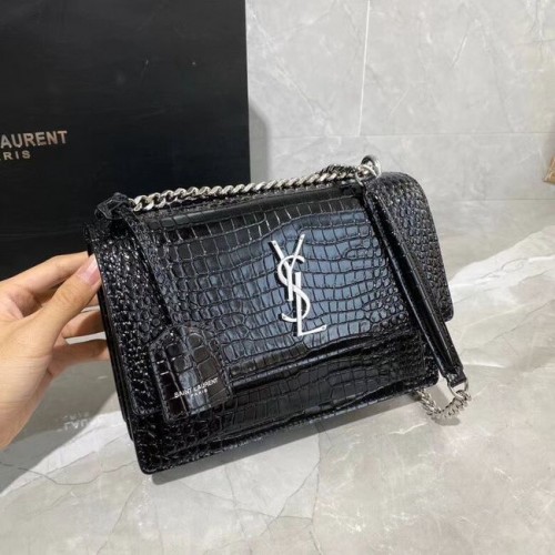 Geantă de umăr din piele de vițel Yves Saint Laurent Y542206A, neagră și argintie, din metal