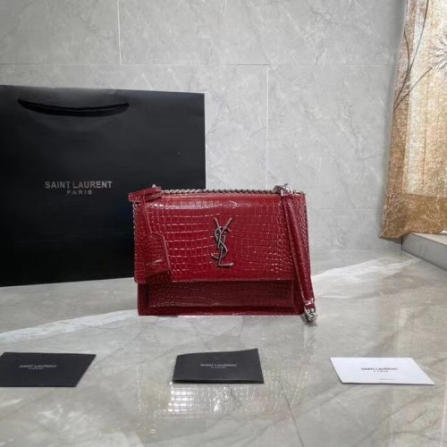 Geantă de umăr din piele de vițel Yves Saint Laurent Y542206A, culoare roșu-argintiu, cu aspect metalic
