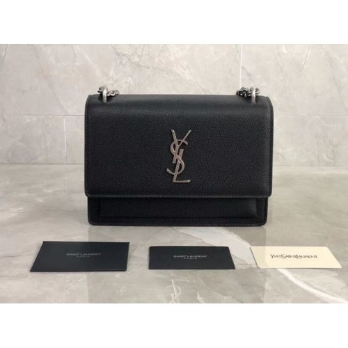Geantă de umăr din piele de vițel Yves Saint Laurent Y542206B negru și argintiu-metal