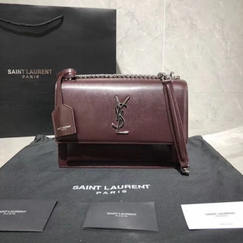 Geantă de umăr din piele de vițel Yves Saint Laurent Y542206B, culoare vișinie și metal argintiu
