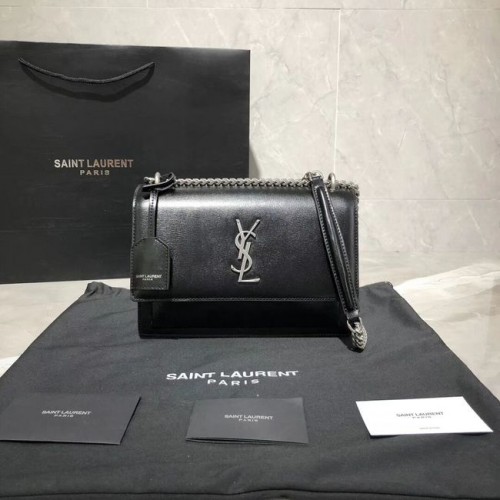 Geantă de umăr din piele de vițel Yves Saint Laurent Y542206B negru și argintiu-metal