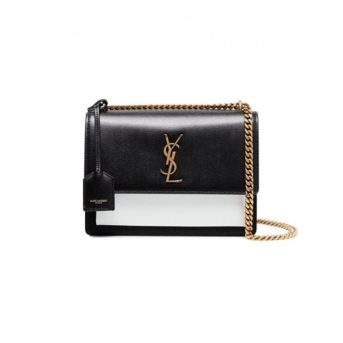 Geantă de umăr din piele de vițel Yves Saint Laurent Y542206B alb-negru