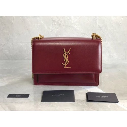 Geantă de umăr din piele de vițel Yves Saint Laurent Y542206B roșie