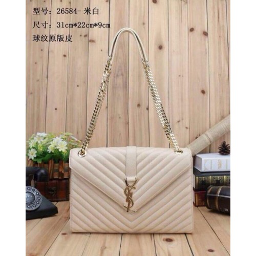 Geantă Yves Saint Laurent Classic Monogram Flap Y26584 OffWhite
