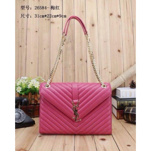 Geantă Yves Saint Laurent Classic Monogram Flap Y26584 Roz
