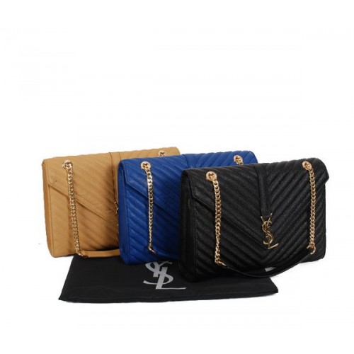 Geantă Yves Saint Laurent Classic Monogram Flap Y9201 Caisă, Albastră și Neagră