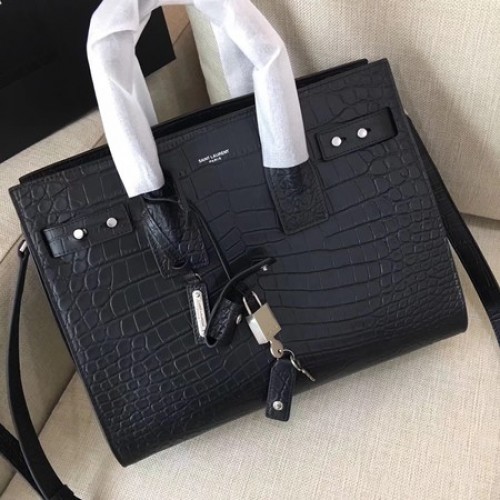 Geanta Yves Saint Laurent Classic Sac De Jour Piele Croco Y398709 Neagra