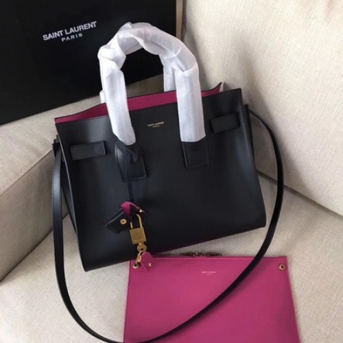 Geantă Yves Saint Laurent Classic Sac De Jour din piele netedă Y398709 Negru și roz