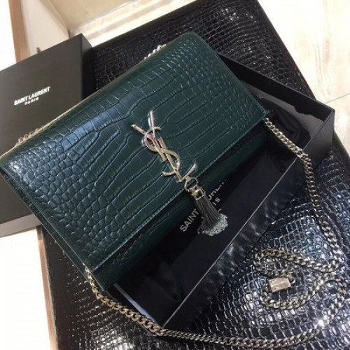 Geantă de umăr din piele de crocodil Yves Saint Laurent 1456 Atrovirens&Silver