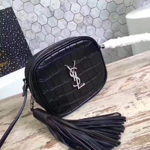 Geantă de umăr Yves Saint Laurent din piele de crocodil 5804 Negru