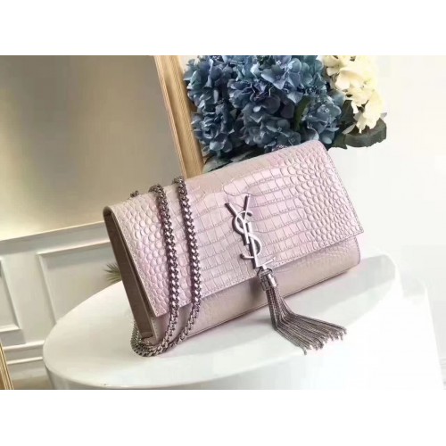 Geantă de umăr Yves Saint Laurent Crocodile Original din piele 1456 roz și argintiu