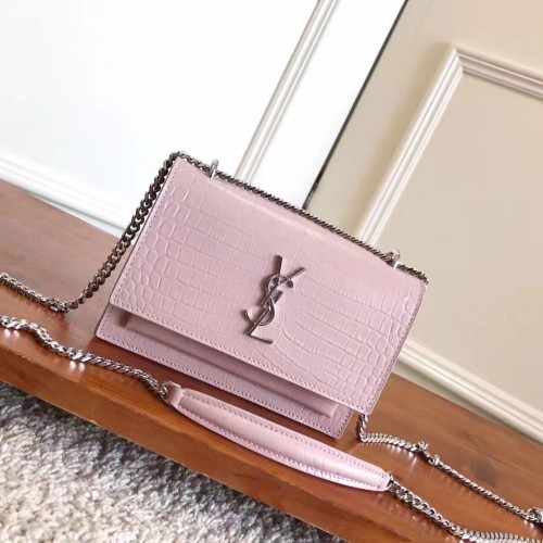 Geantă de umăr Yves Saint Laurent Crossbody Croco Original din piele naturală Y8606 roz