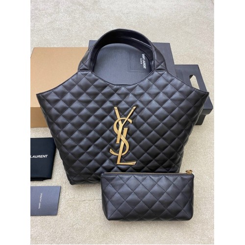 Yves Saint Laurent ICARE MAXI SHOPPING BAG DIN PIELE DE MIEL MATLASATĂ 698652 Negru