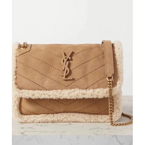 Yves Saint Laurent ÎN PIELE PUTREGATĂ ȘI CASHMERE Y533037 maro