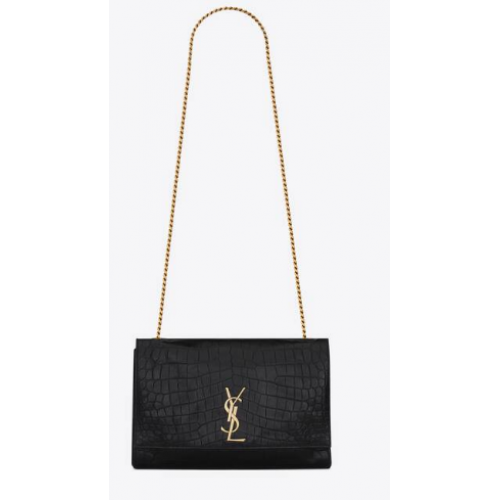 Geantă Yves Saint Laurent Kate Medium Reversibilă din piele întoarsă și piele cu relief de crocodil 55380424