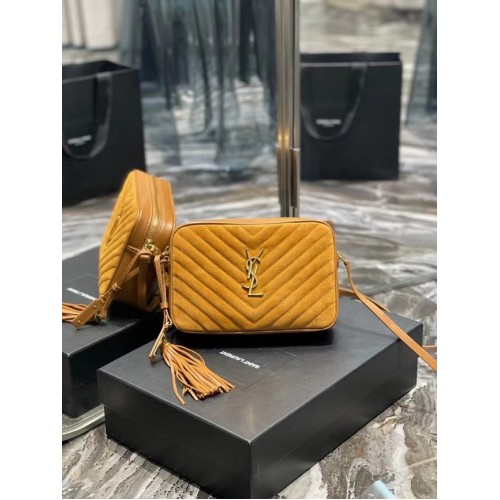 Yves Saint Laurent GEANTĂ LOU CAMERA DIN PIELE ÎNTOARSĂ MATLASATĂ ȘI PIELE NETEDĂ 520534 maro