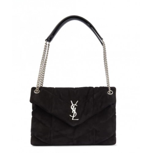 Yves Saint Laurent LOULOU PUFFER BAG SUEDE Y577476 Negru