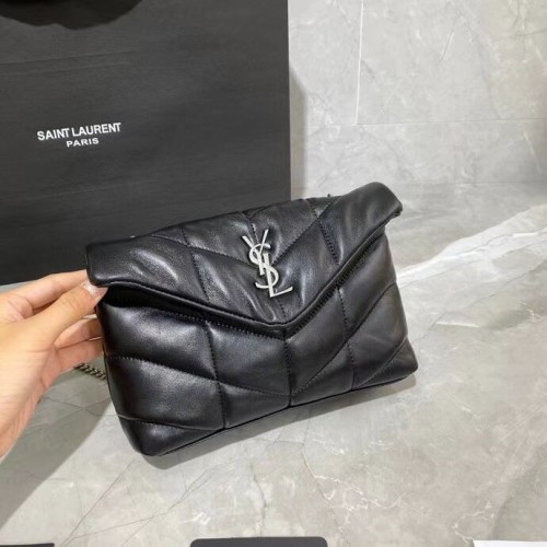 Yves Saint Laurent Geantă LOULOU PUFFER din piele mată șifonată matlasată Y620333 Negru