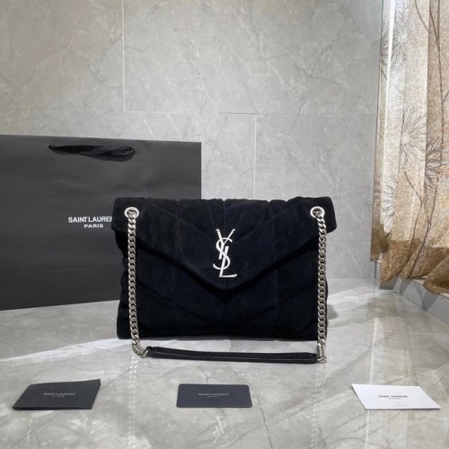 Yves Saint Laurent LOULOU PUFFER MIC BAG SATCHEL DIN PIELE ÎNTOARSĂ 169207 Negru