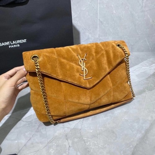 Yves Saint Laurent LOULOU PUFFER SMALL BAG SATCHEL DIN PIELE ÎNTOARSĂ 74761 Maro