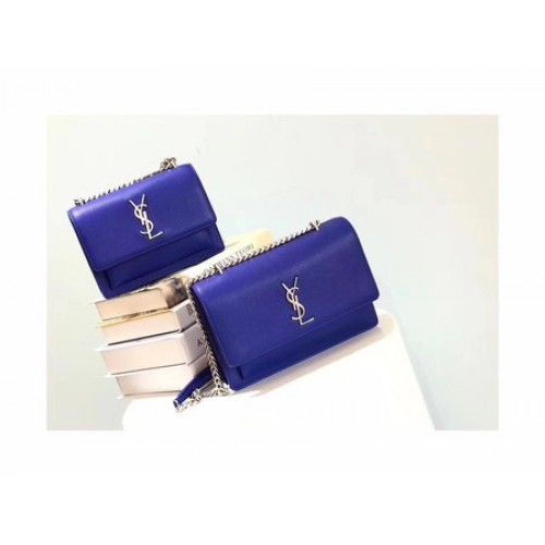 Geantă de umăr Yves Saint Laurent din piele crossbody Y8004 albastră