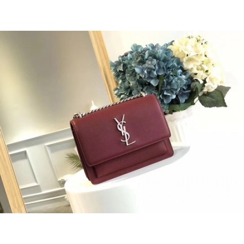 Geantă de umăr Yves Saint Laurent din piele crossbody Y8004 Wine