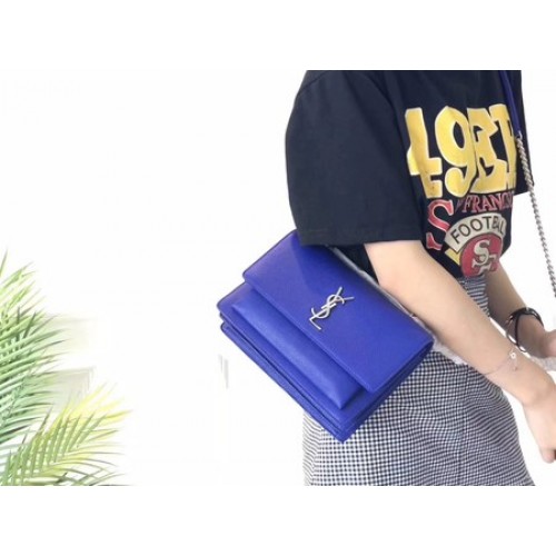 Geantă de umăr Yves Saint Laurent din piele crossbody Y8005 albastră