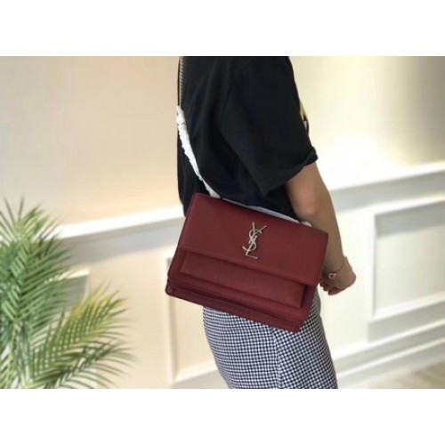Geantă de umăr Yves Saint Laurent din piele crossbody Y8005 Wine
