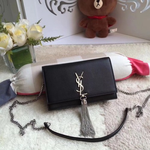 Geantă de umăr Yves Saint Laurent din piele crossbody Y8011 neagră