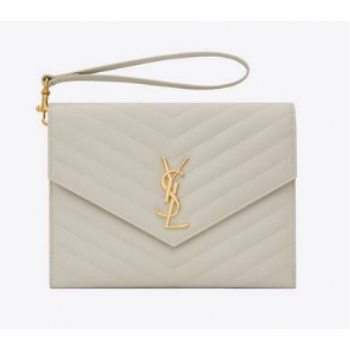 Yves Saint Laurent PULSOR MONOGRAMĂ DIN PIELE MATLASATĂ CU GRAIN DE POUDRE ÎMBOSSATĂ 617662 alb