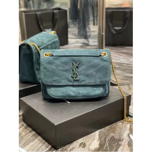 Yves Saint Laurent Geantă NIKI BABY din piele întoarsă matlasată 498894 albastru