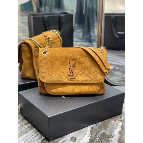 Yves Saint Laurent Geantă NIKI BABY din piele întoarsă matlasată 498894 maro