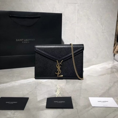 Geantă YSL CASSANDRA cu monogramă, din piele în relief cu aspect de pudră, Y582334, neagră