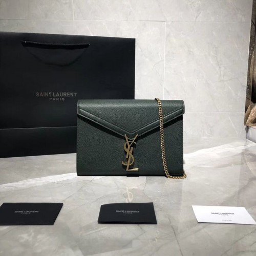 Geantă YSL CASSANDRA cu monogramă, din piele în relief cu aspect de pudră, Y582334 Verde