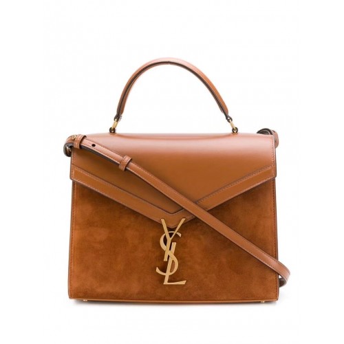 Geantă medie CASSANDRA cu mâner superior din piele fină și piele întoarsă Y578001 maro