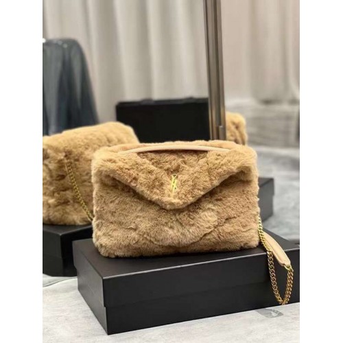 Yves Saint Laurent GEANTĂ PUFFER DIN PIELE DE MERINO ȘI PIELE DE MIEL Y597476 BEJ NATURAL