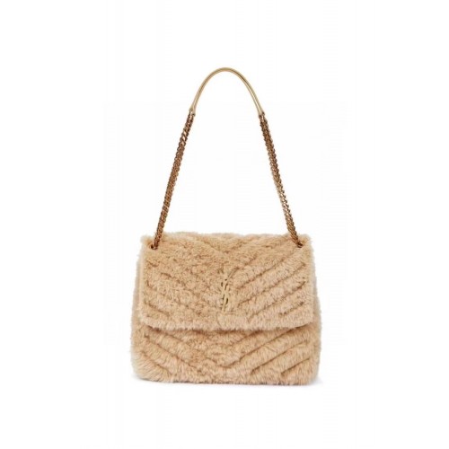 Yves Saint Laurent PUFFER BAG ÎN BLÂNĂ DE IEPURE Y653155 BEJ NATURAL