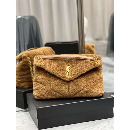 Yves Saint Laurent GEANTĂ PUFFER DIN PIELE DE MERINO ȘI PIELE DE MIEL 179540 MARO NATURAL