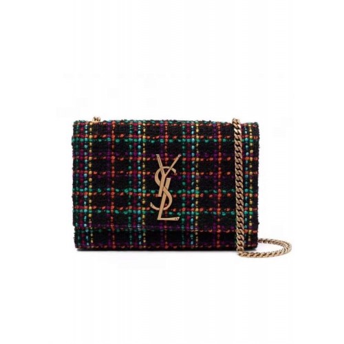 Yves Saint Laurent PUFFER SMALL BAG DIN TWEED CU CAROLI ȘI PIELE DE MIEL 569930 multicolor